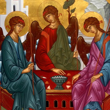 Malerei mit dem Titel "The Holy Trinity" von Emmanouel Roukoudis, Original-Kunstwerk, Acryl