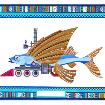 Collages intitulée "Le poisson volant à…" par Emmanuel Brocart, Œuvre d'art originale, Collages