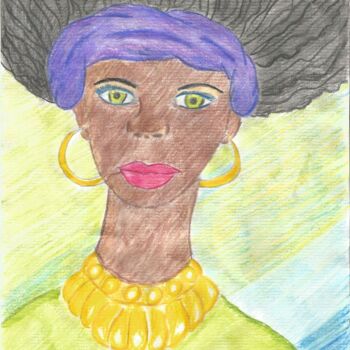 Pintura titulada "A mulher negra cola…" por Emmanuel Costa, Obra de arte original, Pastel