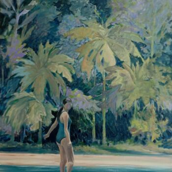 「Tropic」というタイトルの絵画 Emmanuel Fabriolによって, オリジナルのアートワーク, オイル ウッドストレッチャーフレームにマウント