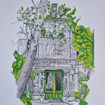 Dessin intitulée "La Duche Parisienne" par Emmanuel Forgues, Œuvre d'art originale, Crayon