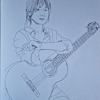 「femme a la guitard」というタイトルの描画 Emmanuel Forguesによって, オリジナルのアートワーク, 鉛筆