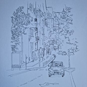 Drawing titled "rue Parisienne" by Emmanuel Forgues, Original Artwork, Pencil