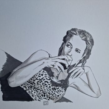 Dessin intitulée "amie au verre" par Emmanuel Forgues, Œuvre d'art originale, Crayon