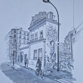 Drawing titled "rue Jean Poulmarch" by Emmanuel Forgues, Original Artwork, Pencil
