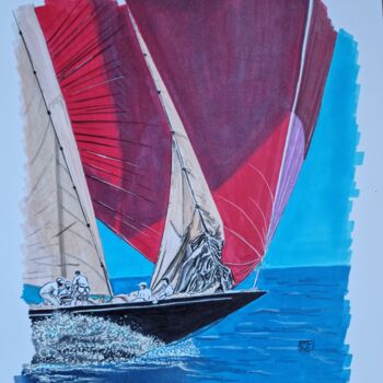 Tekening getiteld "sailing" door Emmanuel Forgues, Origineel Kunstwerk, Potlood