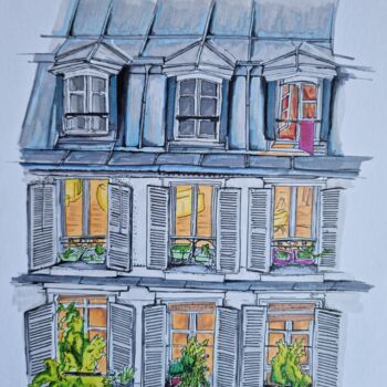 Dessin intitulée "quartier Saint-Merri" par Emmanuel Forgues, Œuvre d'art originale, Crayon