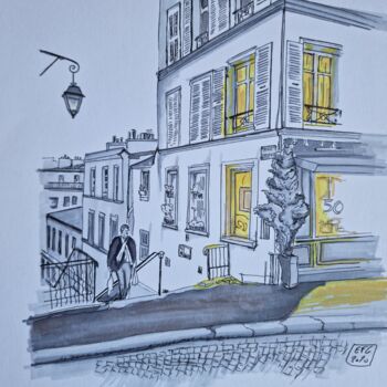 Σχέδιο με τίτλο "rue Drevet" από Emmanuel Forgues, Αυθεντικά έργα τέχνης, Μολύβι