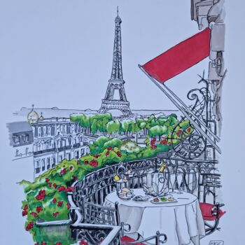 Dessin intitulée "diner a paris" par Emmanuel Forgues, Œuvre d'art originale, Crayon