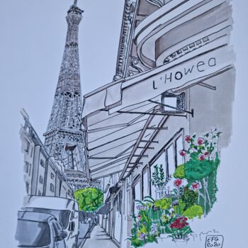 Рисунок под названием "Fleurs a Paris" - Emmanuel Forgues, Подлинное произведение искусства, Карандаш