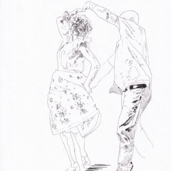 Drawing titled "danseurs de rue" by Emmanuel Forgues, Original Artwork, Pencil