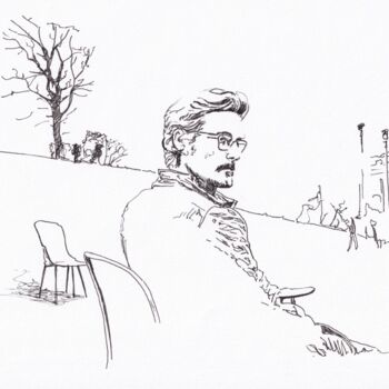 Drawing titled "Monsieur au parc" by Emmanuel Forgues, Original Artwork, Pencil