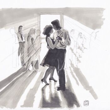 Drawing titled "Ambiance Tango" by Emmanuel Forgues, Original Artwork, Marker