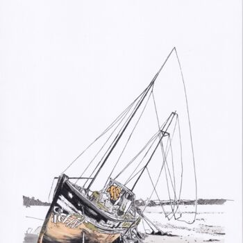 Dessin intitulée "Bateau échoué" par Emmanuel Forgues, Œuvre d'art originale, Marqueur
