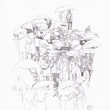 Dessin intitulée "Parapluies" par Emmanuel Forgues, Œuvre d'art originale, Encre