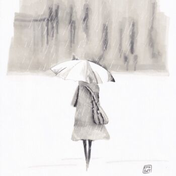 Drawing titled "sous la pluie" by Emmanuel Forgues, Original Artwork, Marker