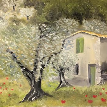 Painting titled "Le Cabanon des Oliv…" by Emmanuel Le Pogam, Original Artwork, Oil