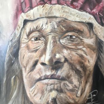 Painting titled "NATIVE AMERICAN" by Emmanuel Le Pogam, Original Artwork, Oil