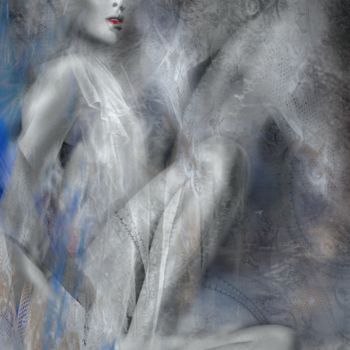 Arts numériques intitulée "Nu assis bleu." par Epidermic Session, Œuvre d'art originale, Peinture numérique