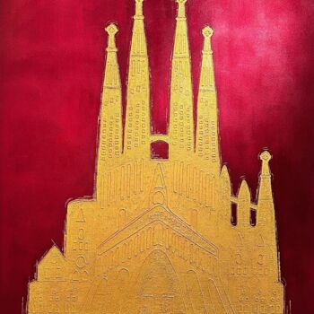 Painting titled "Hommage à Gaudi" by Emmanuel Xavier Verneuil, Original Artwork, Acrylic Mounted on Wood Stretcher frame