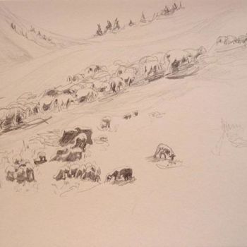 Peinture intitulée "Moutons en Maurienn…" par Emmanuel Bochet, Œuvre d'art originale