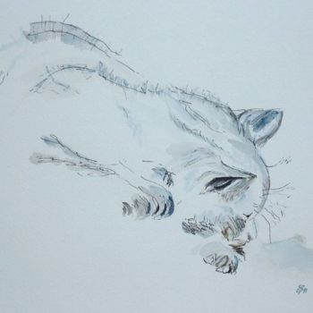 Peinture intitulée "Le chat dort" par Emmanuel Bochet, Œuvre d'art originale, Huile