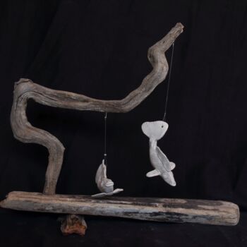 Sculpture titled "mobile poissons" by Emmanuelle Bernard, Original Artwork, Wood