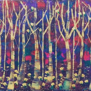 Pittura intitolato "La forêt Carmin" da Emmanuelle Donzé, Opera d'arte originale, Acrilico Montato su Telaio per barella in…