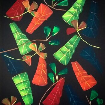 Pintura titulada "Les feuilles carrées" por Emmanuelle Donzé, Obra de arte original, Acrílico Montado en Bastidor de camilla…