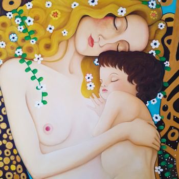 Peinture intitulée "La mère et l'enfant" par Emmanuelle Durand, Œuvre d'art originale, Huile