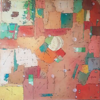 Painting titled "Patchwork/Vue du ci…" by Emmanuelle Gaillard, Original Artwork, Acrylic Mounted on Wood Stretcher frame