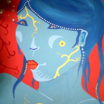 Schilderij getiteld "bleu head" door Emmanuelle Liem, Origineel Kunstwerk