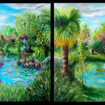 Peinture intitulée "Le jardin des mille…" par Emmanuelle Menny Fleuridas, Œuvre d'art originale, Huile Monté sur Châssis en…