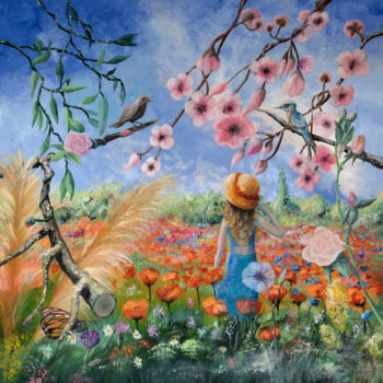 Peinture intitulée "Zaël au champ fleuri" par Emmanuelle Menny Fleuridas, Œuvre d'art originale, Huile Monté sur Châssis en…