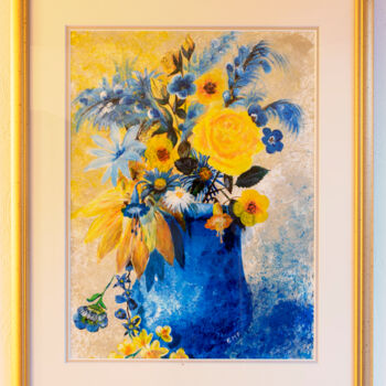 Pintura intitulada "Etude en bleu et ja…" por Emmanuelle Menny Fleuridas, Obras de arte originais, Acrílico Montado em Paine…