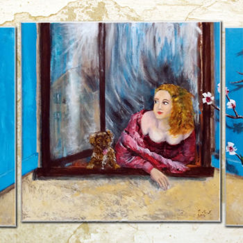 Pittura intitolato "Les volets bleus" da Emmanuelle Menny Fleuridas, Opera d'arte originale, Acrilico Montato su Telaio per…