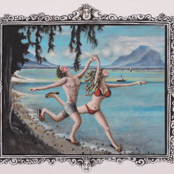Pittura intitolato "- En flip-flop à Fl…" da Emmanuelle Pellet, Opera d'arte originale, Acrilico Montato su Pannello di legno