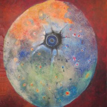 Schilderij getiteld "planète sur fond ro…" door Nicole Pavlowsky, Origineel Kunstwerk