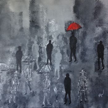 Peinture intitulée "L'homme au paraplui…" par Emmeline Delzenne, Œuvre d'art originale, Acrylique