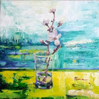 Schilderij getiteld "A Glass of Spring V" door Emvienne Maria Anvers, Origineel Kunstwerk, Olie