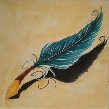 Painting titled "La plume de l'écriv…" by Rabbit, Original Artwork