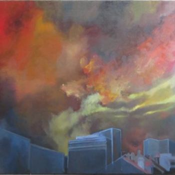 Peinture intitulée "La ville incendiée" par Emy Walcker, Œuvre d'art originale
