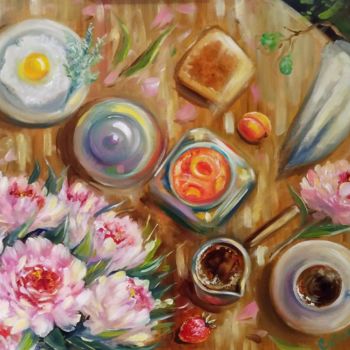 Painting titled "Apricot morning" by Ekaterina Suvorova, Original Artwork, Oil