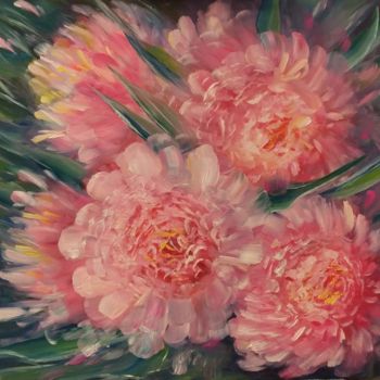 Painting titled "Gorgeous pink peoni…" by Ekaterina Suvorova, Original Artwork, Oil