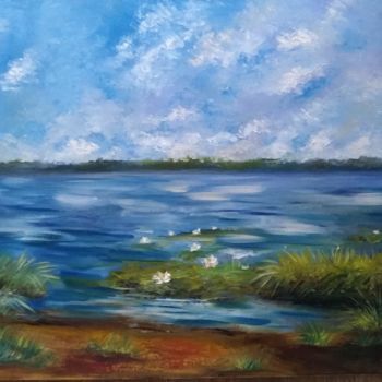 Painting titled "Lake and sky" by Ekaterina Suvorova, Original Artwork, Oil