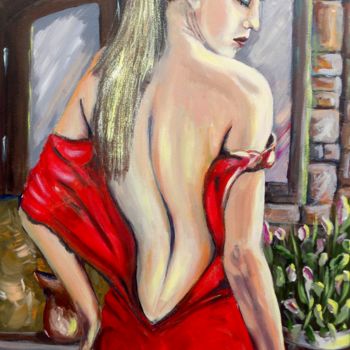 Painting titled "Red Dress" by Nick Ercsei, Original Artwork, Acrylic