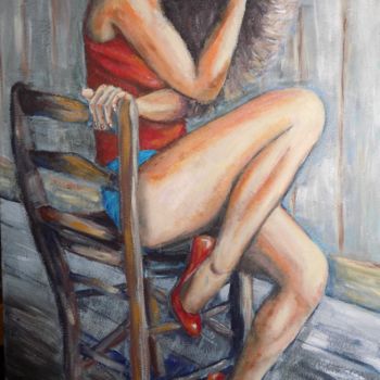 Painting titled "Red Shoes" by Nick Ercsei, Original Artwork, Acrylic