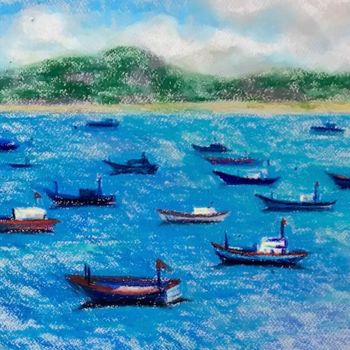 Disegno intitolato "Фуйен. Лодки." da Larissa Lukaneva, Opera d'arte originale, Pastello