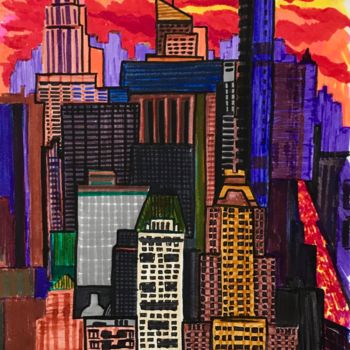 Dibujo titulada "Нью Йорк" por Larissa Lukaneva, Obra de arte original, Rotulador