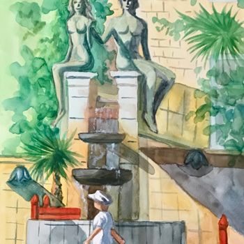 Painting titled "Адам и Ева. Скетч." by Larissa Lukaneva, Original Artwork, Watercolor